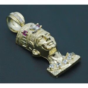 Real 10k Yellow Gold Egyptian King Head Diamond Cut Pendant 3D